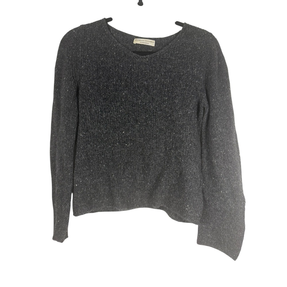 Brunello Cucinelli Cashmere Knit Sweater Charcoal Grey Flecked Made in Italy M